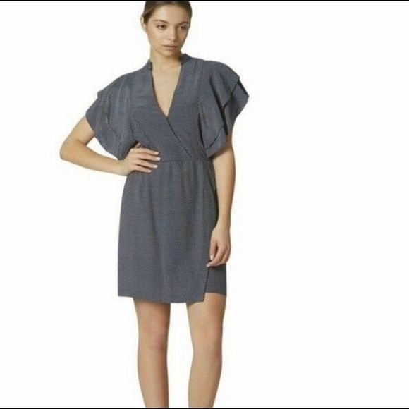 Avec Les Filles Navy and White Polka Dot Ruffle Dress Sz XS - Picture 5 of 6